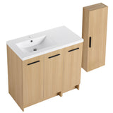 Freestanding Bathroom Vanity Set With Tall Linen Cabinet, 3 Door Storage Cabinet, Single Sink