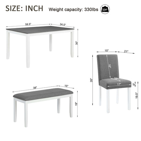 6 Piece Dining Table Set With Bench And Chairs
