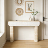 Entryway Table With 2 Hidden Handle Drawers For Entrance - Beige / Yellow