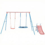 Xns107 - 2 Swing Set With Slide For Outdoor - Blue / Pink