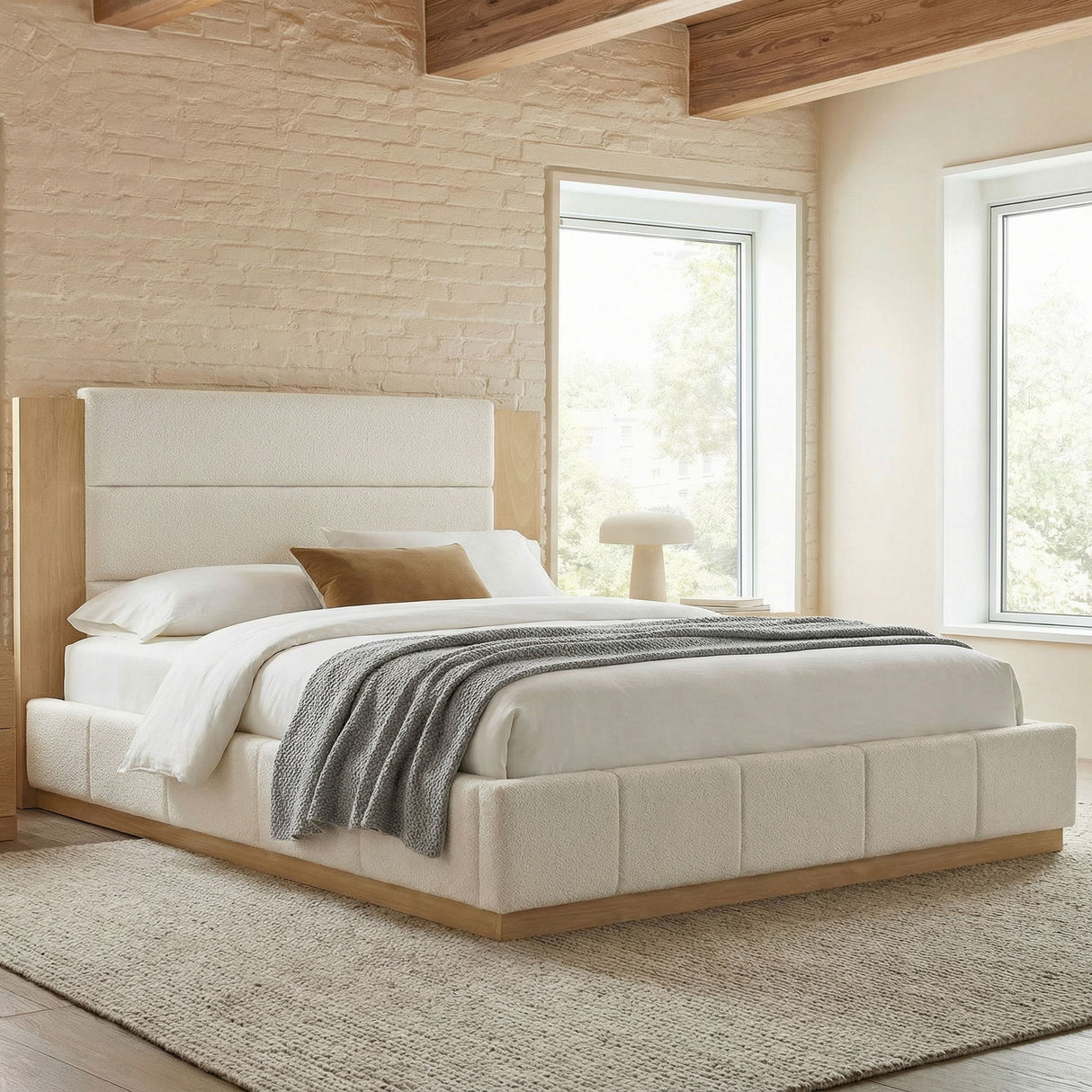 Modern Upholstered Platform Bed With Extended Headboard