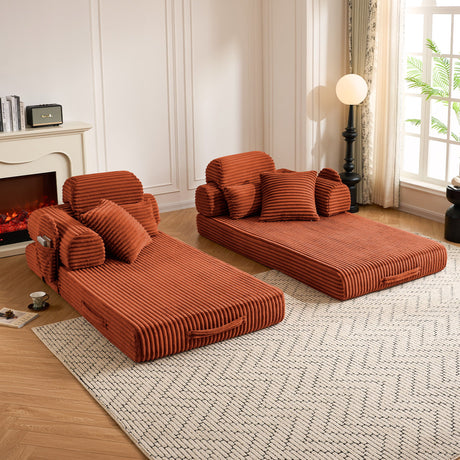 Convertible Sleeper Sofa With & Side Storage Pocket, Foldable Upholstered Couch For Living Room