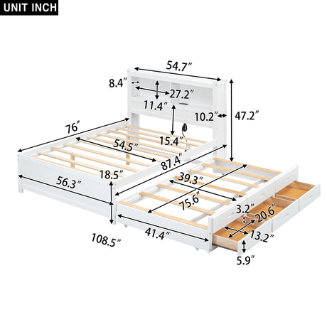 Platform Bed With Trundle, Drawers, USB Ports And Built In Shelves