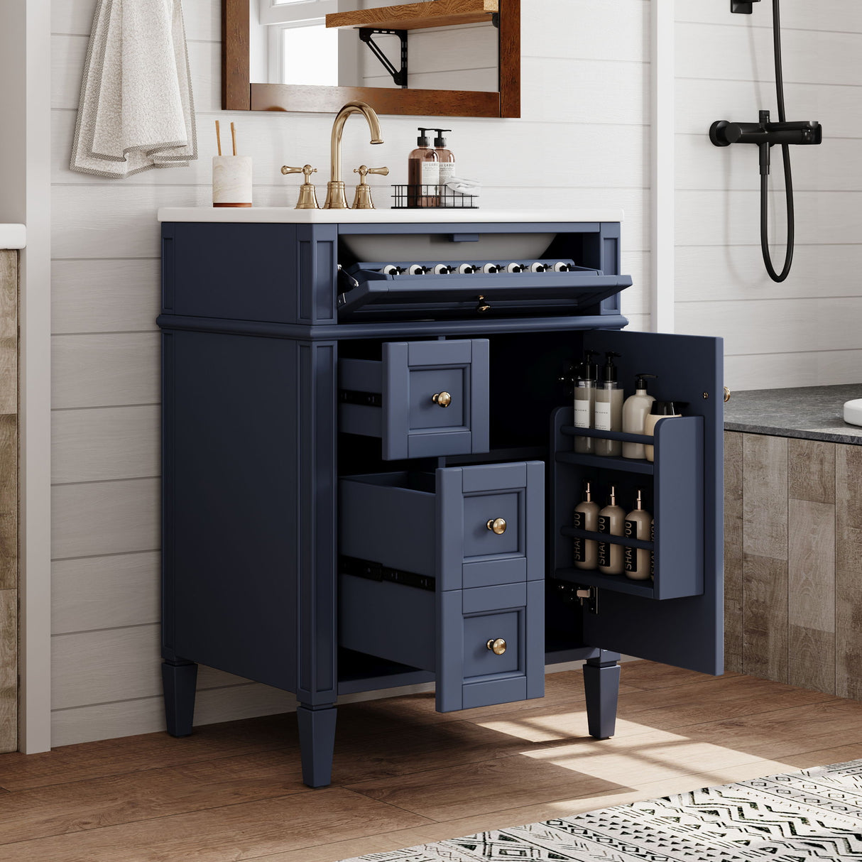 Bathroom Vanity With Top Sink, Storage Cabinet With 2 Drawers And Tip-Out Drawer