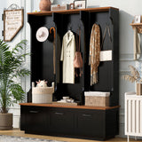 Hall Tree With Bench And Shoe Storage, 3 Large Drawers, Open Storage Shelves & Hooks