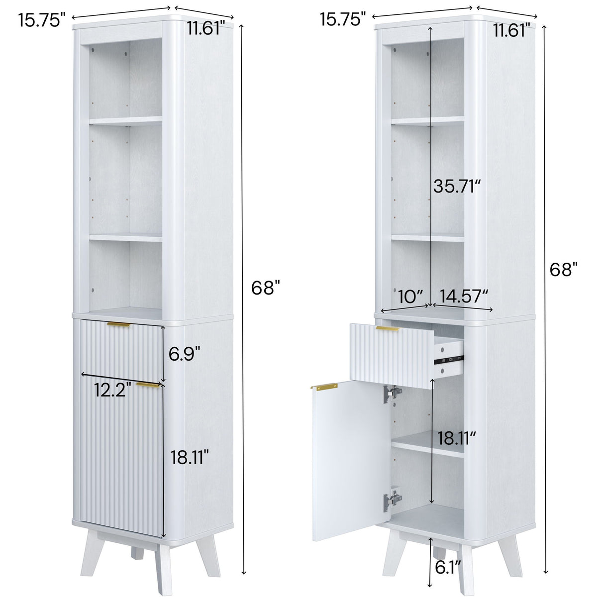 Tall Bathroom Storage Cabinet With Adjustable Shelves And 1 Drawer & Door