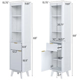 Tall Bathroom Storage Cabinet With Adjustable Shelves And 1 Drawer & Door