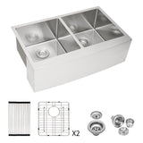 Double Bowl Farmhouse Sink, Stainless Steel Apron Front Kitchen Sink 16 Gauge - Brushed Nickel