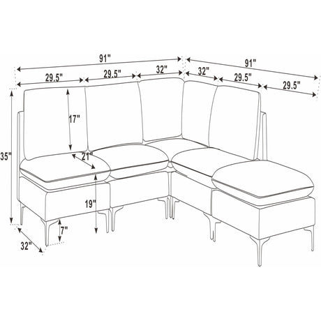 Upholstered Modular Sectional With Tall Legs, Medium Firm Seat