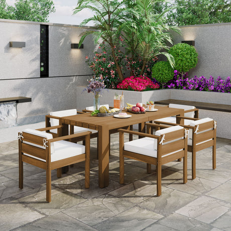 Rustic Patio Dining Set For 6 With Removable Cushions