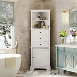 Tall Storage Cabinet With 3 Drawers And Adjustable Shelves For Bathroom