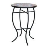 Outdoor Round Side Table With Mosaic Style Top And Curved Iron Legs