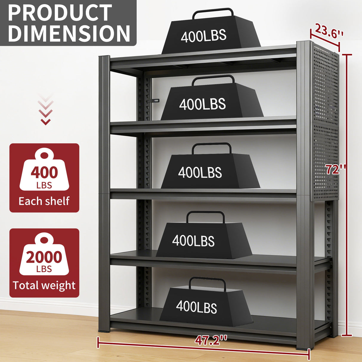 Industrial 5-Tier Adjustable Shelving Unit With Pegboard Heavy-Duty Storage