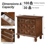 Nightstand With Charging Station, 3 Drawer Bedside Table - Walnut
