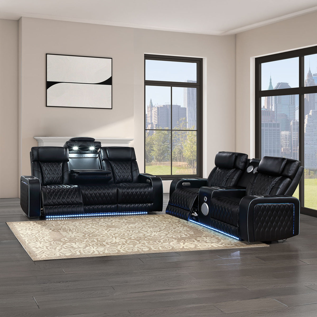 Electra - Power Reclining Set With Power Headrests, Massage And LED Lighting