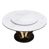 Round Dining Table With 360° Smooth Lazy Susan For Dining Room - Gold / Black / White