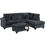 Contemporary Sectional Set With Right Arm Chaise, Left Arm Sofa With USB Port, Storage Ottoman