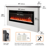 65" Electric Fireplace With Wall Mantel, 50" Fireplace Insert Heater, Remote Control, Timer For Living Room - Antique White