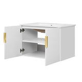 Bathroom Vanity With Sink, Rectangular Storage Cabinet With 2 Soft Closing Doors - White