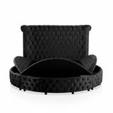 Glam Button Tufted Wingback Round Bed With Storage And USB Ports