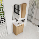 Freestanding Bathroom Vanity Set With Tall Linen Cabinet, Single Sink, Extra Storage, Soft Close Doors - Glossy White / Light Oak