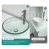 Crackle Vessel Sink, Round Bowl With Pop Up Drain - Clear