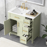 36" Bathroom Vanity With Sink, 2 Doors, 3 Drawers, Rectangular - White