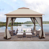 Outdoor Pop Up Gazebo Canopy With 2 Tier Soft Top And Removable Zipper Netting