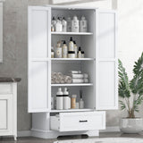 Tall Bathroom Storage Cabinet With 2 Doors And 2 Drawer, Adjustable Shelf - White