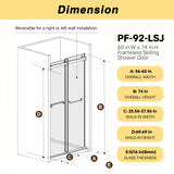 Frameless Double Sliding Shower Door, Tempered Glass, Explosion Proof Film, Square Tube Track - Brushed Gold