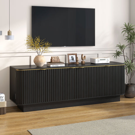 TV Stand, Fluted Media Console With Adjustable Shelves And Cable Holes