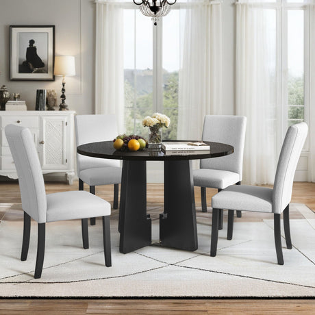 5 Piece Round Dining Table Set, Modern Dining Table And 4 Upholstered Chairs For Dining Room