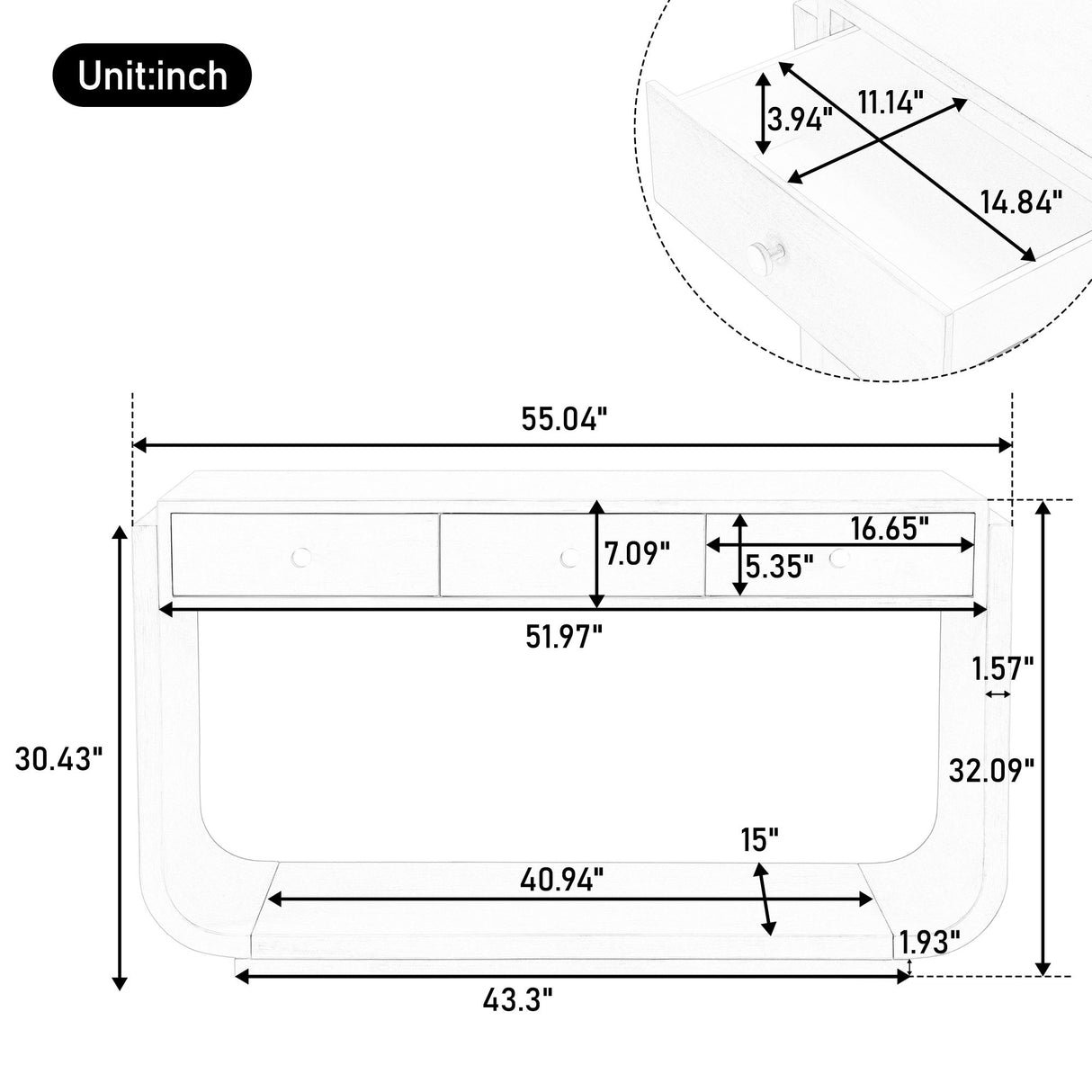 Console Table With 3 Drawers, Display Shelf