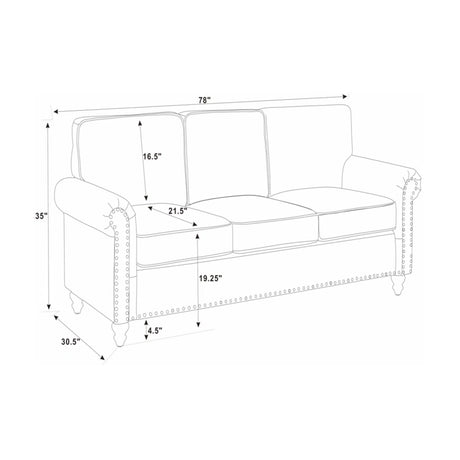 Sofa With Rolled Arms And Studs Trim - Brown
