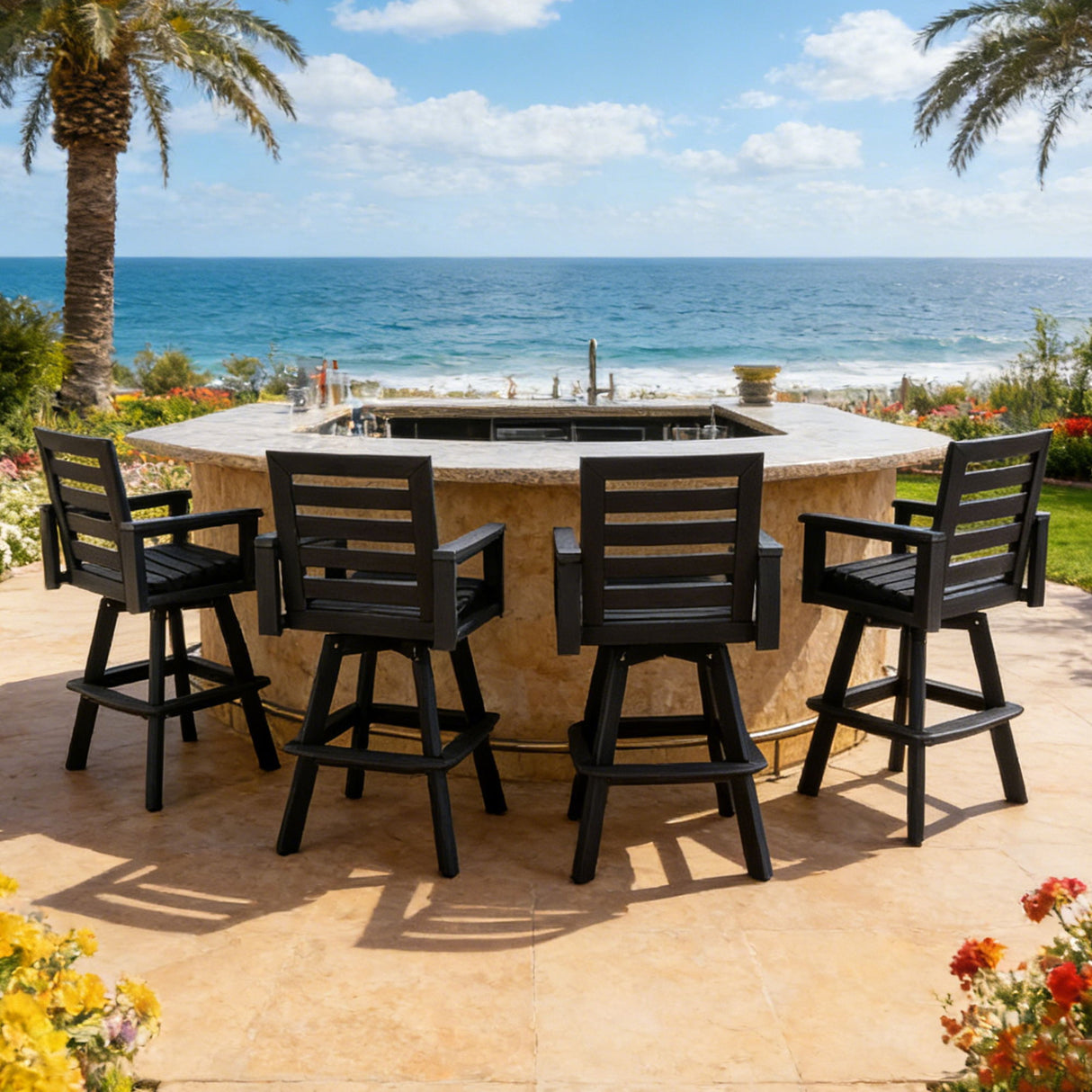 Outdoor Swivel Bar Chair, Ladderback With Wide & Thickened Frame