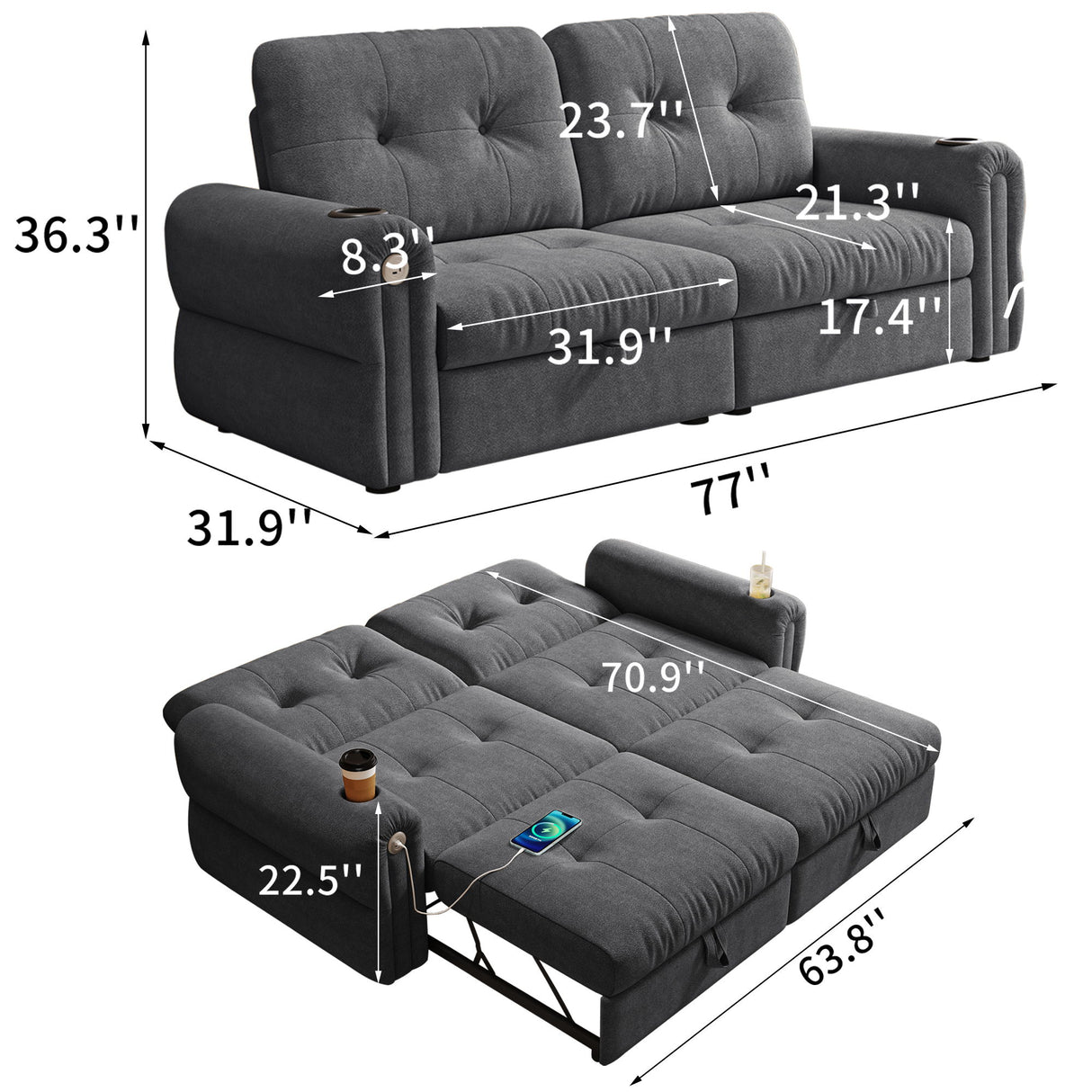 Cloud Like Convertible Sofa Bed With For Living Room