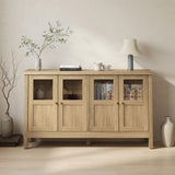 Buffet Cabinet With 4 Doors, Adjustable Shelves Handles - Natural
