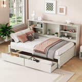 Bed Frame With Side Bookshelves, 2 Drawers, And Built In USB Port