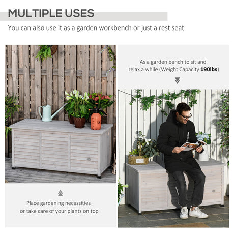 Outsunny - 75 Gallon Wooden Deck Box, Outdoor Storage Container With Aerating Gap & Weather-Fighting Finish - Gray