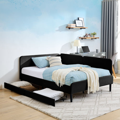 Upholstered Platform Bed Frame With 2 Storage Drawers And Adjustable Sofa Bed