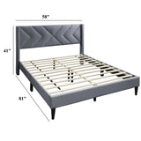 Elegant Bed With Upholstered Headboard, Platform Base