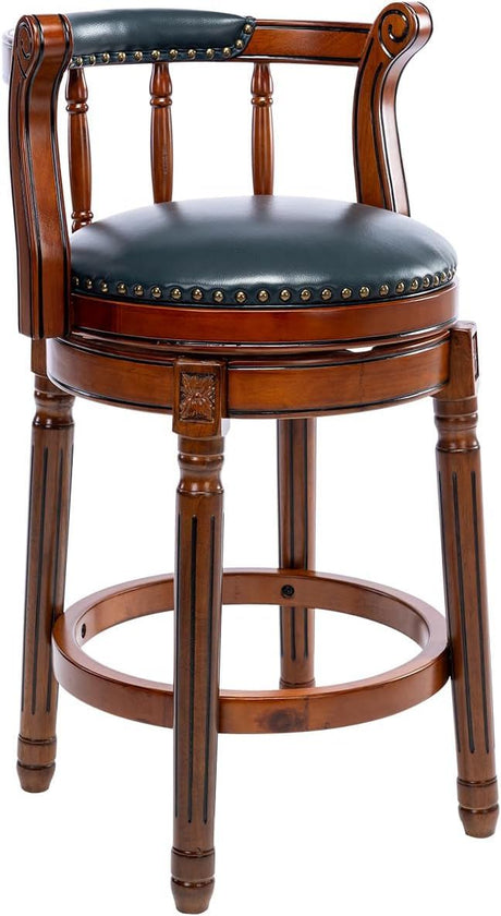 Swivel Cow Top Wooden Bar Stool, 360 Degree Swivel Bar Height Chair With Backs For Home Kitchen Counter