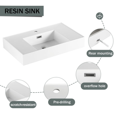Modern Imitative Wall Mounted Bathroom Vanity With Resin Sink And Side Cabinet