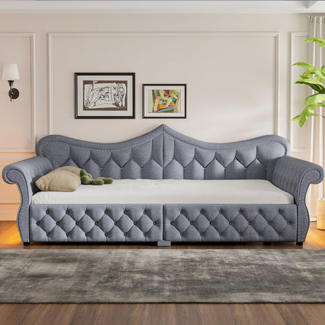 Upholstered Daybed With LED Lighting And Nailhead Trim