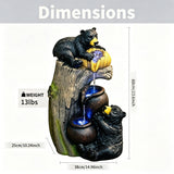 Bear Tree Stump Outdoor Water Fountain With LED Lights - Brown Gray