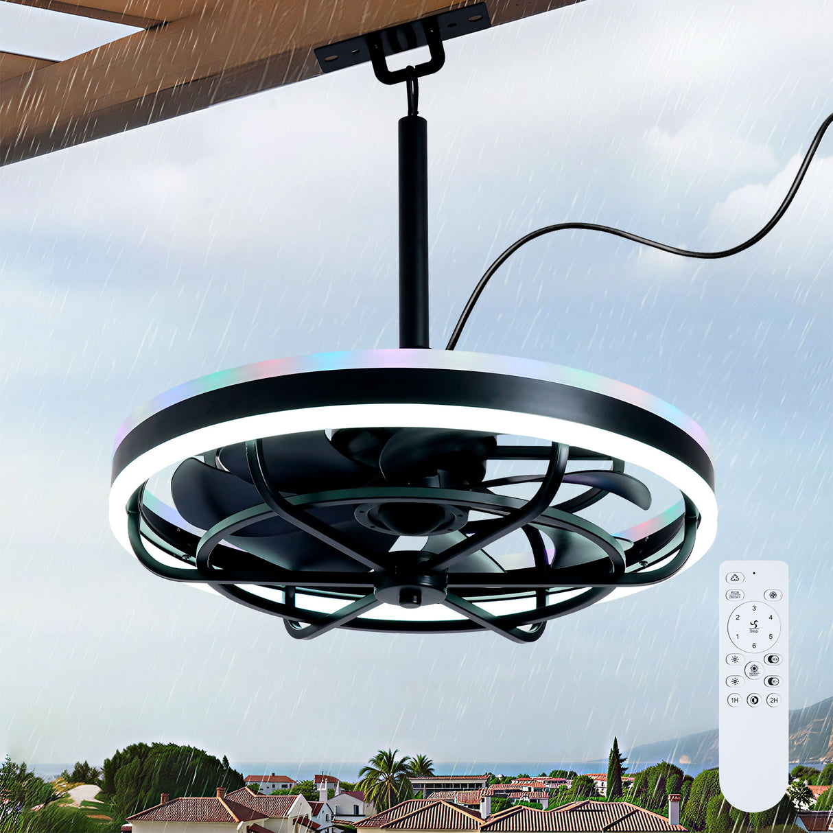 Ceiling Fan Light LED Light Source And Remote Control, 3000 - 6500K Dimmable LED Fan Light, 6 Speeds, For Living Room - Matte Black