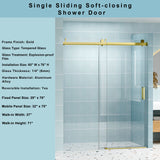 Frameless Soft-Closing Shower Door, 1/4" (6 Mm) Tempered Glass Single Sliding With Explosion Proof Coating