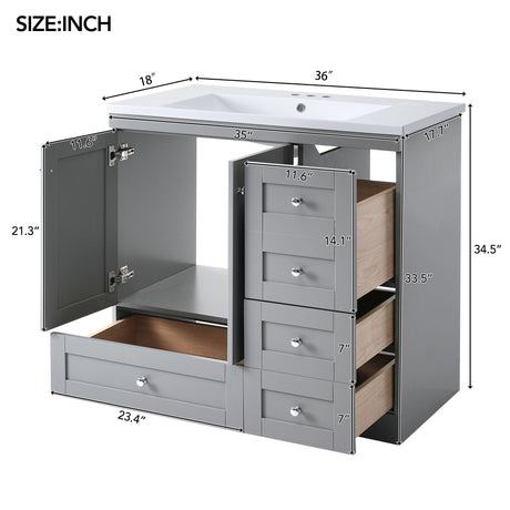 Shaker Free Standing Bathroom Vanity Cabinet & Sink, Soft Close Drawers, Soft Close Doors