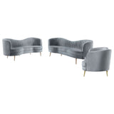 Sophia - 3 Piece Upholstered Channel Tufted Sofa Set - Gray
