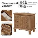 Nightstand With Charging Station, 3 Drawer Bedside Table - Natural Wood